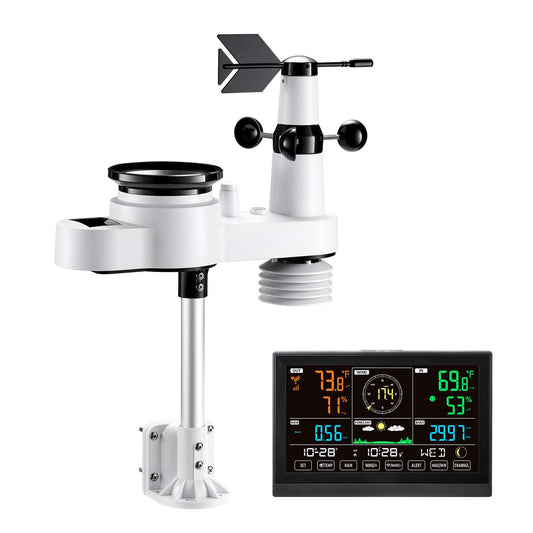 5-in-1 Wireless Weather Station 7.5 In Display Indoor Outdoor Thermometer Sensor