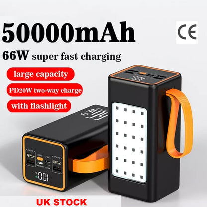 50000mAh Power Bank 66W PD Fast Charging For Phone Outdoor Camping Power Supply